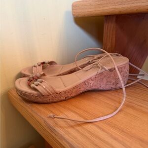 Unisa Womens Neutral Cork Wedge Sandals with Bead Accent